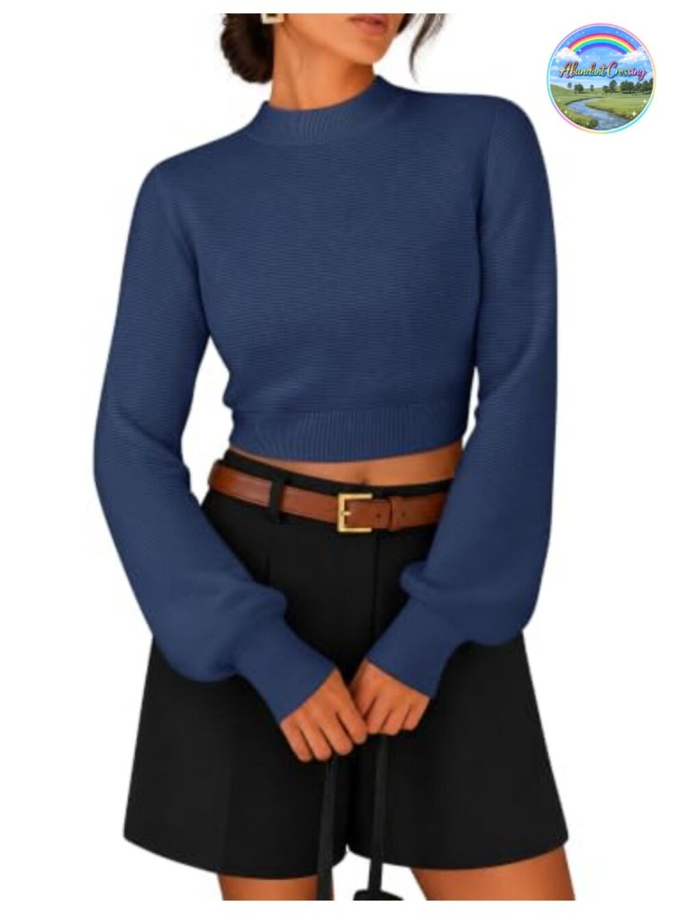 Mock Neck Cropped Sweater Long Sleeve Pullover Top